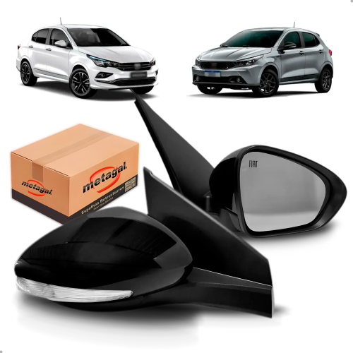 Retrovisor Original Argo 2017 A 2023 Lado Direito Com Controle Manual Com Pisca E Logo Fiat Conector Preto/cinza