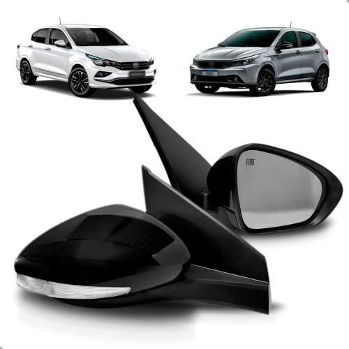 Retrovisor Original Argo 2017 A 2023 Lado Direito Com Controle Manual Com Pisca E Logo Fiat Conector Preto/cinza
