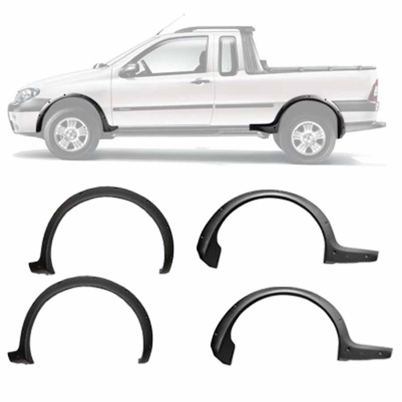 KIT MOLDURA PARALAMA LATERAL STRADA 2004 A 2007 PRETO 4 PEçAS