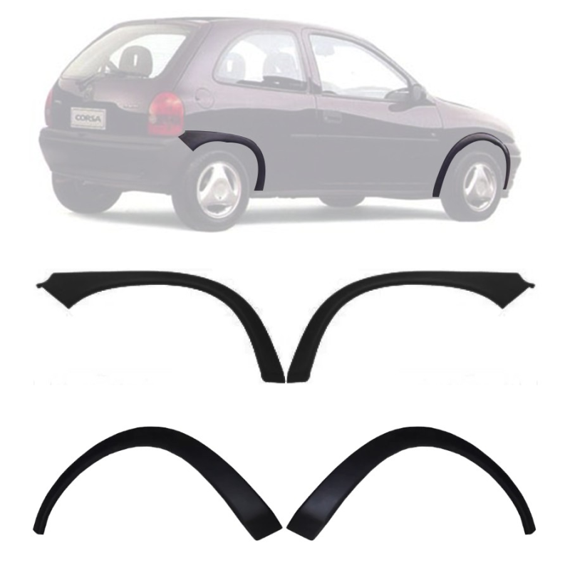 KIT MOLDURA DO PARA-LAMA E LATERAL TRASEIRA CORSA HATCH 1995 A 1999 PRETO