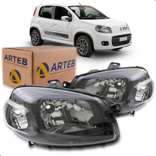 PAR FAROL UNO FIORINO 2010 A 2014 SPORTING VIVACE WAY FOCO SIMPLES MáSCARA NEGRA ORIGINAL ARTEB