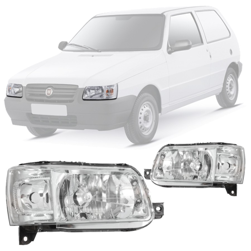 PAR FAROL UNO FIORINO 2004 A 2011 FOCO SIMPLES CROMADO
