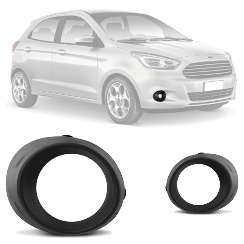 PAR MOLDURA GRADE DO PARA-CHOQUE FORD KA 2015 A 2017 COM FURO PARA MILHA ORIGINAL FORD