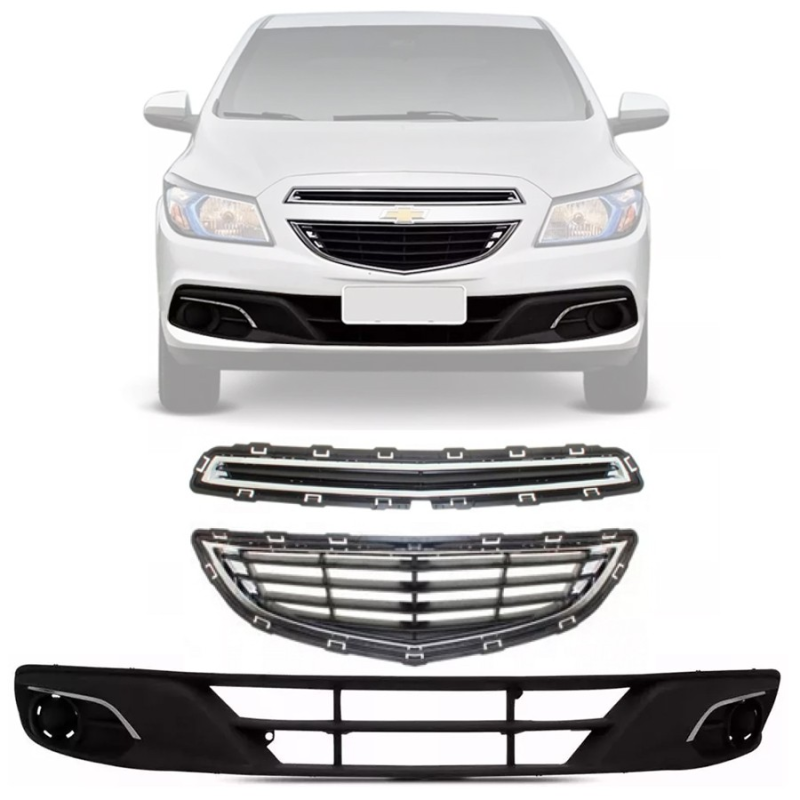 KIT MOLDURAS GRADES ONIX PRISMA LTZ 2012 A 2016 PRETO COM FRISO CROMADO