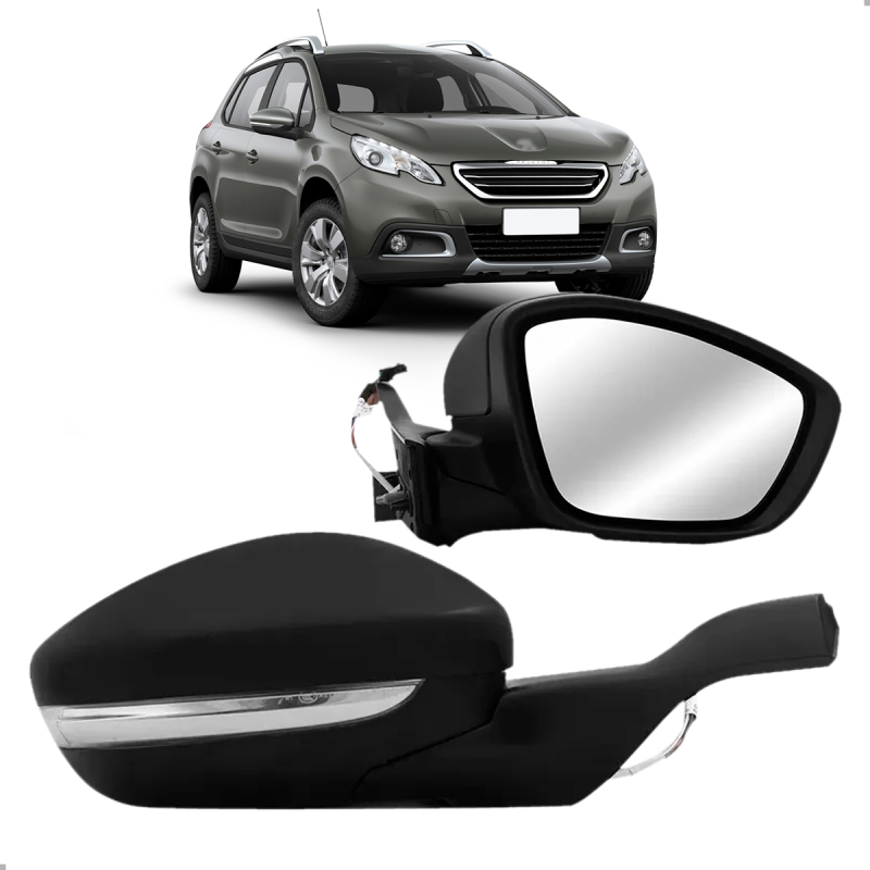 PAR RETROVISOR PEUGEOT 2008 2015 A 2018 COM CONTROLE ELETRICO E SENSOR DE TEMPERATURA ORIGINAL FICOSA
