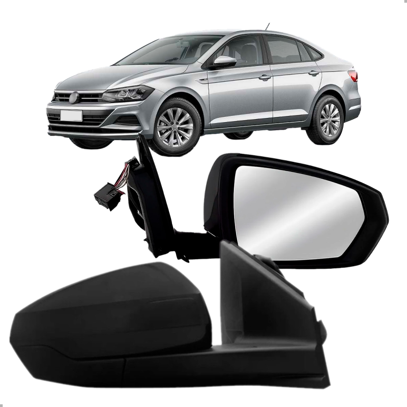 PAR RETROVISOR POLO VIRTUS 2017 A 2019 ELETRICO COM TILT DOWN ORIGINAL FICOSA
