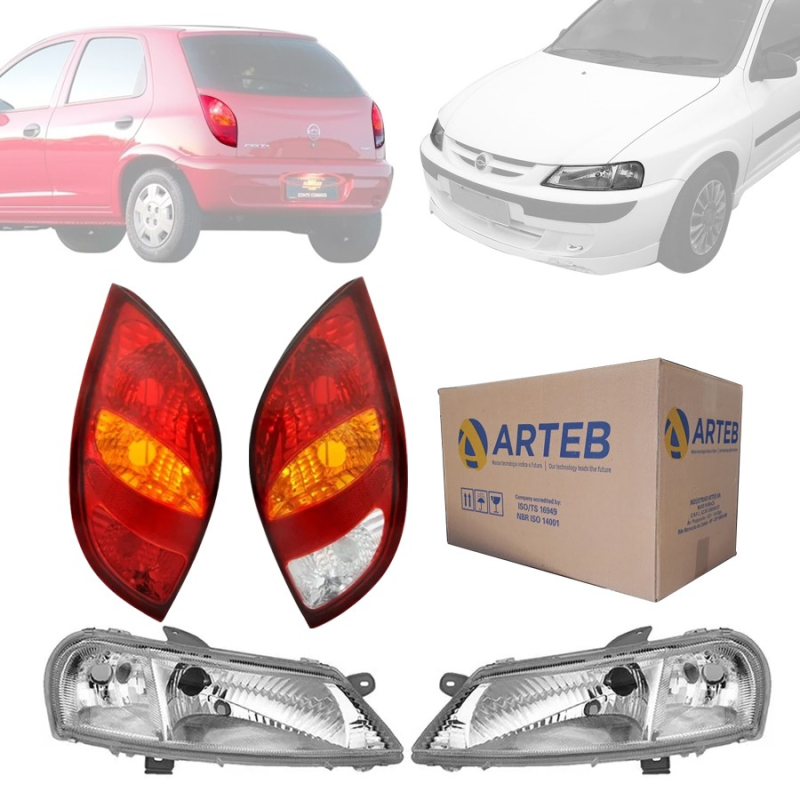KIT FAROL E LANTERNA TRASEIRA CELTA 2000 A 2006 TRICOLOR ORIGINAL ARTEB