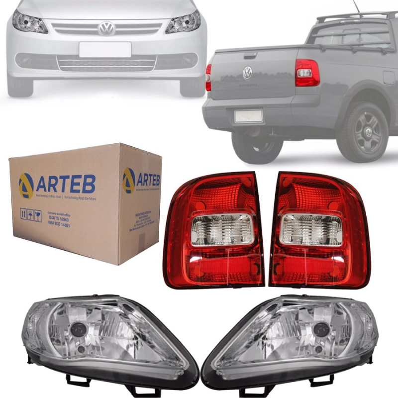 KIT FAROL E LANTERNA TRASEIRA SAVEIRO G5 2009 A 2019 FOCO SIMPLES ORIGINAL ARTEB