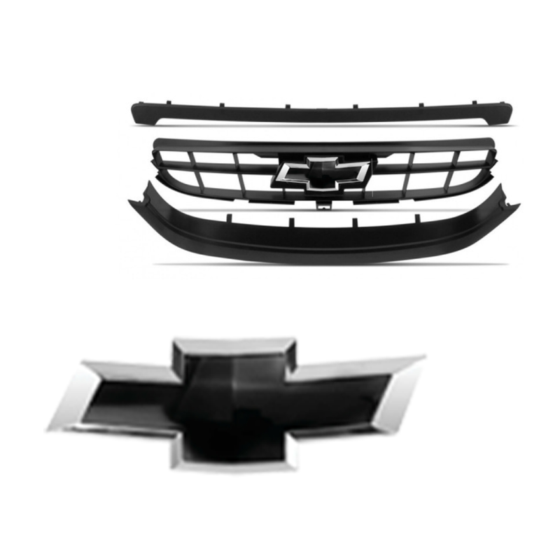 KIT GRADE COM EMBLEMA DIANTEIRO E TRASEIRO CORSA CLASSIC 2008 A 2010 PRETO BRILHANTE