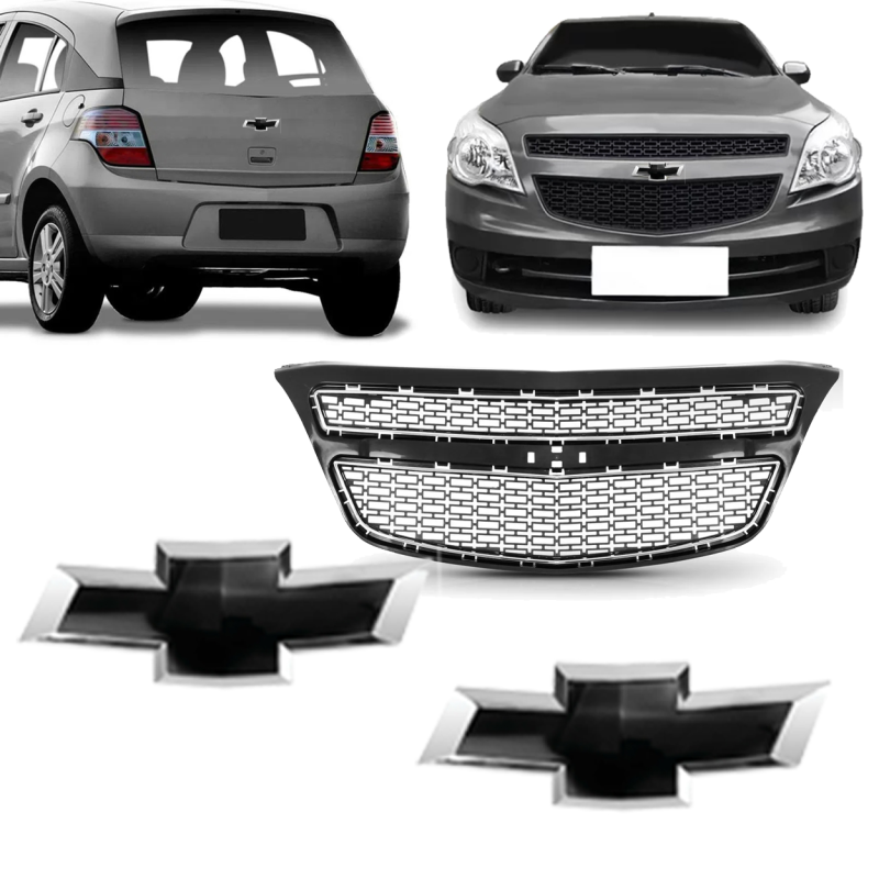 KIT GRADE AGILE COM EMBLEMA DIANTEIRO E TRASEIRO 2009 A 2013 PRETO