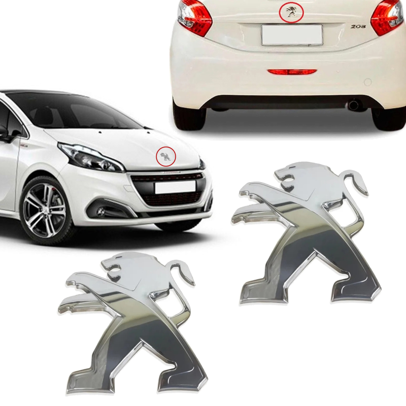 PAR EMBLEMA DIANTEIRO E TRASEIRO PEUGEOT 208 2013 A 2020 CROMADO