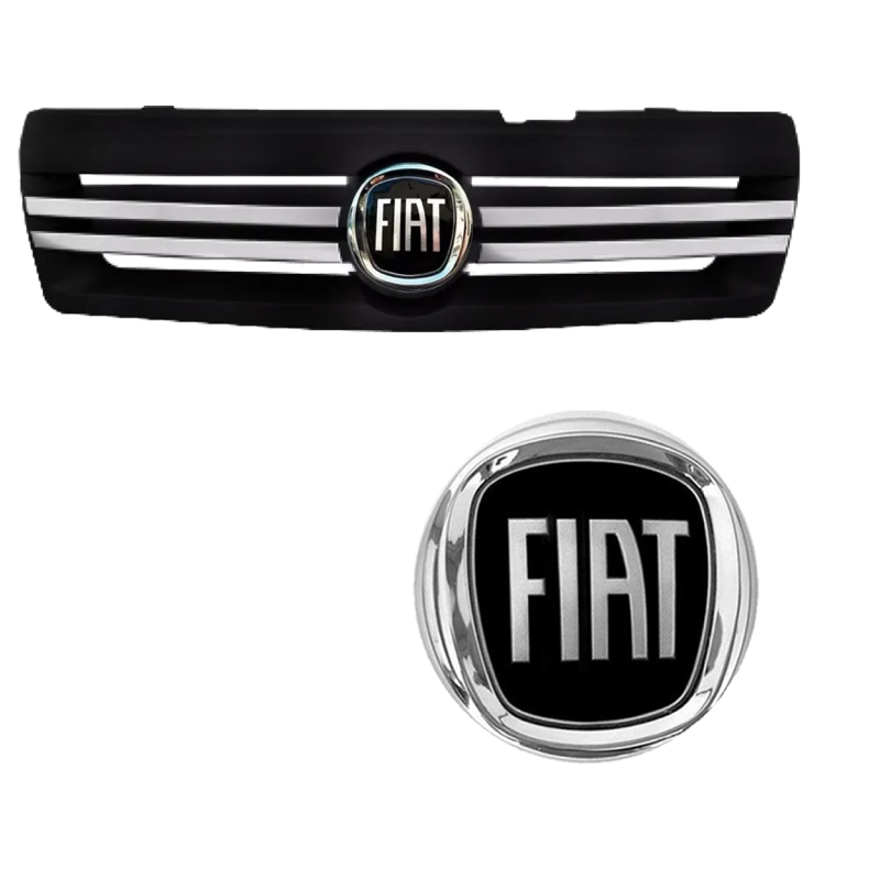 KIT GRADE COM FRISO CROMADO COM EMBLEMA DIANTEIRO E TRASEIRO UNO 2006 A 2012 PRETO