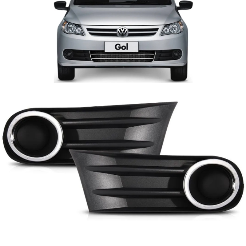 KIT PARACHOQUE DIANTEIRO TRASEIRO GOL G5 2009 A 2012 COM EMBLEMA E GRADES SEM FURO ARO CROMADO