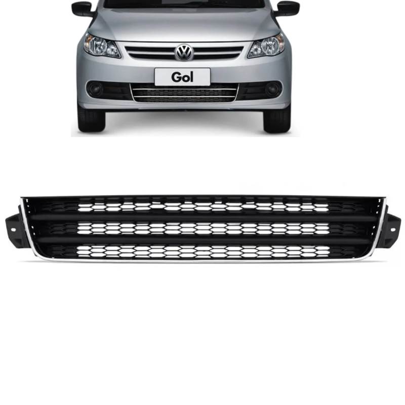 KIT PARACHOQUE DIANTEIRO TRASEIRO GOL G5 2009 A 2012 COM EMBLEMA E GRADES SEM FURO ARO CROMADO