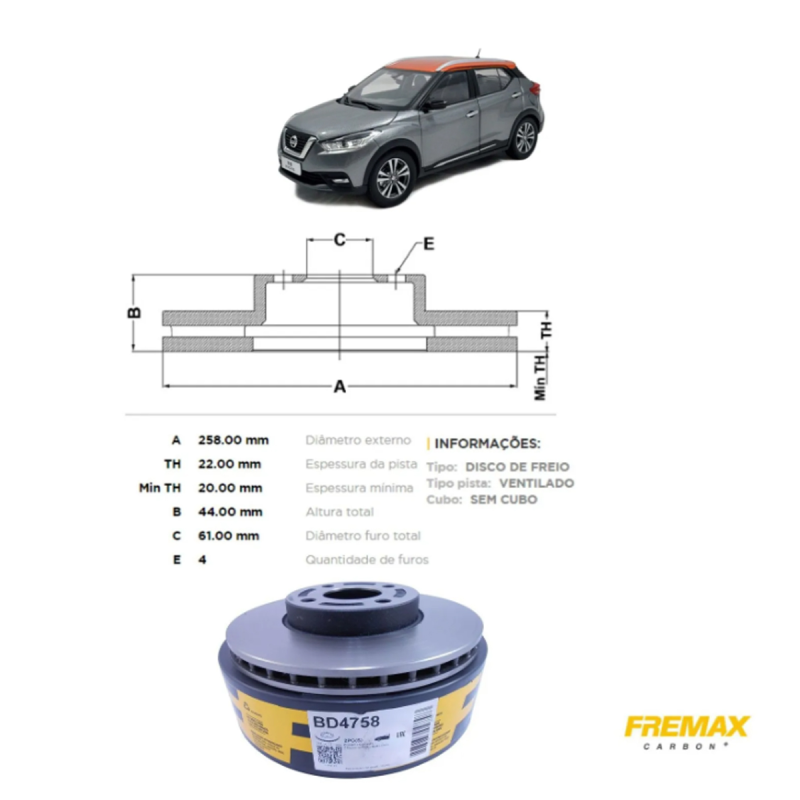 PAR DISCO DE FREIO DIANTEIRO NISSAN KICKS 1.6 2017 A 2023