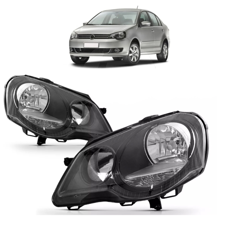 PAR FAROL MASCARA NEGRA POLO HATCH SEDAN 2012 2013 2014