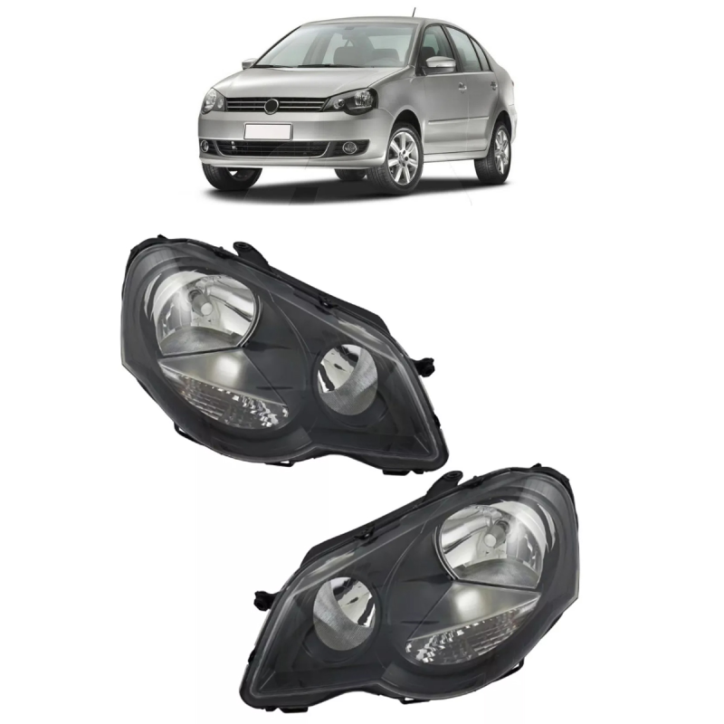 PAR FAROL MASCARA NEGRA POLO HATCH SEDAN 2012 2013 2014