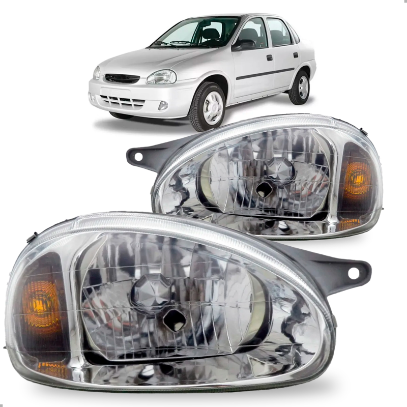 PAR FAROL CORSA CLASSIC 2000 A 2010 CROMADO CARCACA CINZA