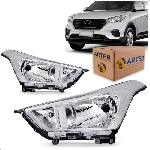PAR FAROL ORIGINAL CRETA 2017 A 2021 CROMADO REGULADOR MANUAL