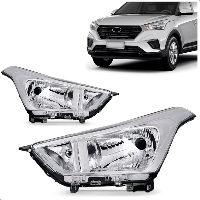 PAR FAROL ORIGINAL CRETA 2017 A 2021 CROMADO REGULADOR MANUAL