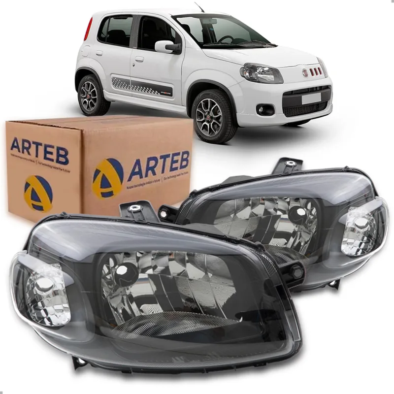 PAR FAROL UNO FIORINO 2010 A 2014 SPORTING VIVACE WAY FOCO SIMPLES MáSCARA NEGRA ORIGINAL ARTEB