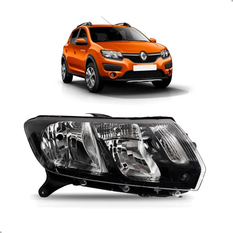 0161000 Farol Original Sandero Stepway 2015 A 2018 Lado Direito Foco Duplo Mascara Negra