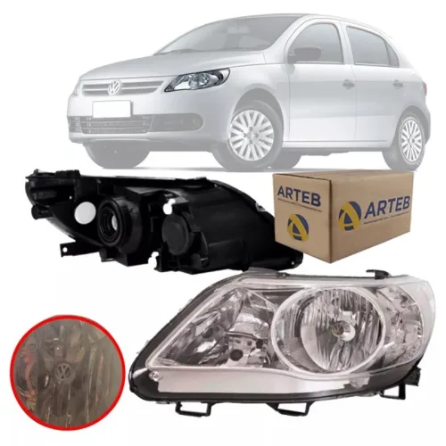 0160713 Farol Original Gol Saveiro Voyage G5 2009 A 2012 Lado Esquerdo Foco Duplo Cromado Cup. Vw