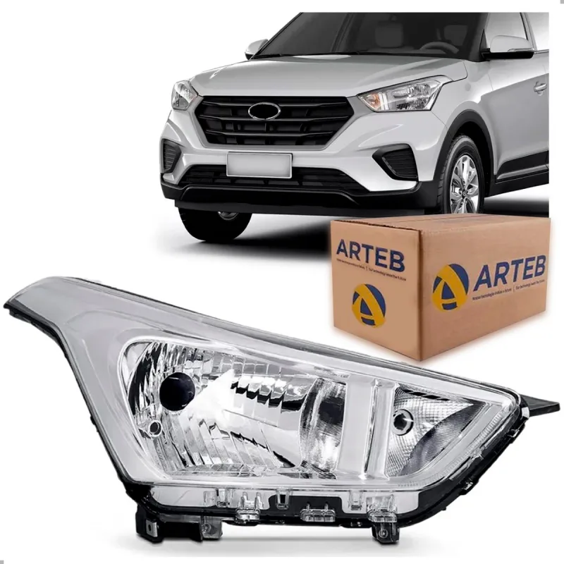 0161034 Farol Original Creta 2017 A 2021 Lado Direito Cromado Regulador Manual