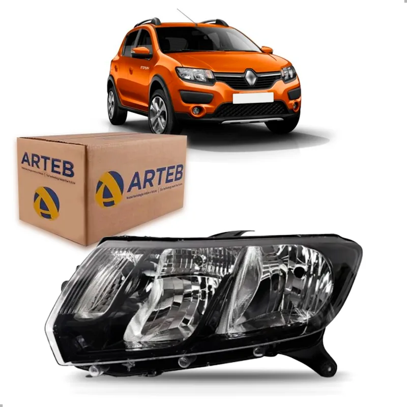 0160999 Farol Original Sandero Stepway 2015 A 2018 Lado Esquerdo Foco Duplo Mascara Negra