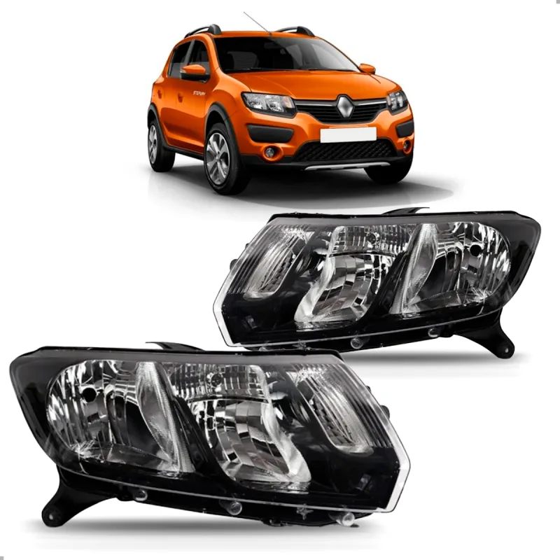 PAR FAROL SANDERO STEPWAY 2015 A 2018 FOCO DUPLO MASCARA NEGRA ORIGINAL ARTEB