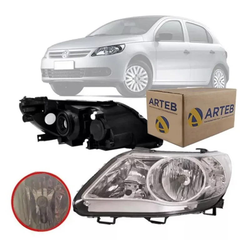 0160737 Farol Original Gol Saveiro Voyage G5 2009 A 2012 Lado Esquerdo Foco Duplo Cromado Cup. Tela