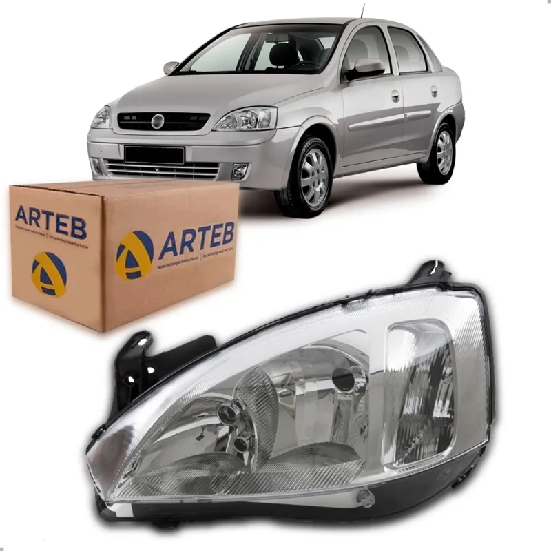 0160735 Farol Original Corsa Montana 2003 A 2007 Lado Esquerdo Cromado Pisca Raiado Manual