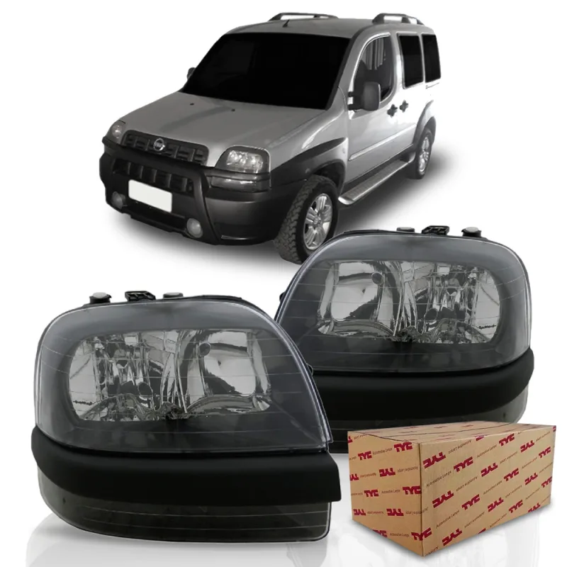 Farol Doblo 2003 A 2008 Lado Direito Masc Negra Com Auxiliar (r15050)