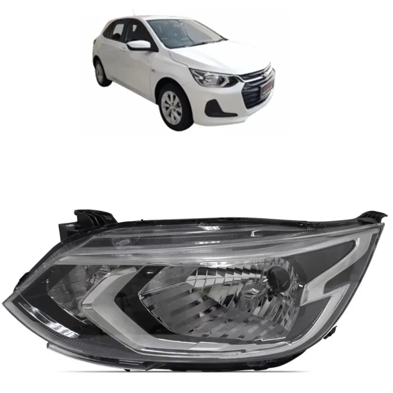 Farol Onix Hatch/plus 2020 A 2022 Lado Esquerdo Cromado Regulador Manual Sem Led (r31765)(c071592)