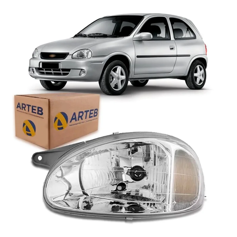 0160253 Farol Original Corsa Classic 2000 A 2010 Lado Esquerdo Cromado Carcaca Preta