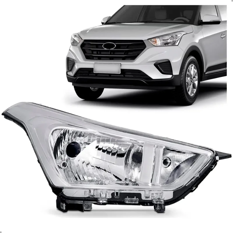 0161034 Farol Original Creta 2017 A 2021 Lado Direito Cromado Regulador Manual