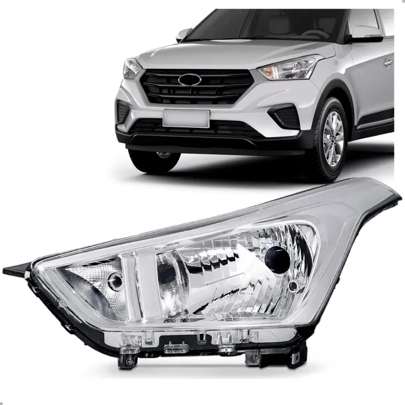0161033 Farol Original Creta 2017 A 2021 Lado Esquerdo Cromado Regulador Manual