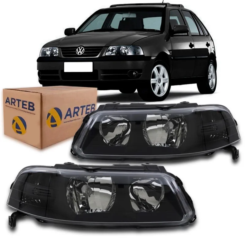 0160265 Farol Original Gol Parati Saveiro G3 2000 A 2005 Lado Esquerdo Foco Duplo Mascara Negra